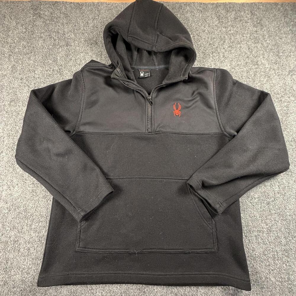 Spyder Men's Black‎ Hooded Pullover Fleece Hoodie Size L #1287